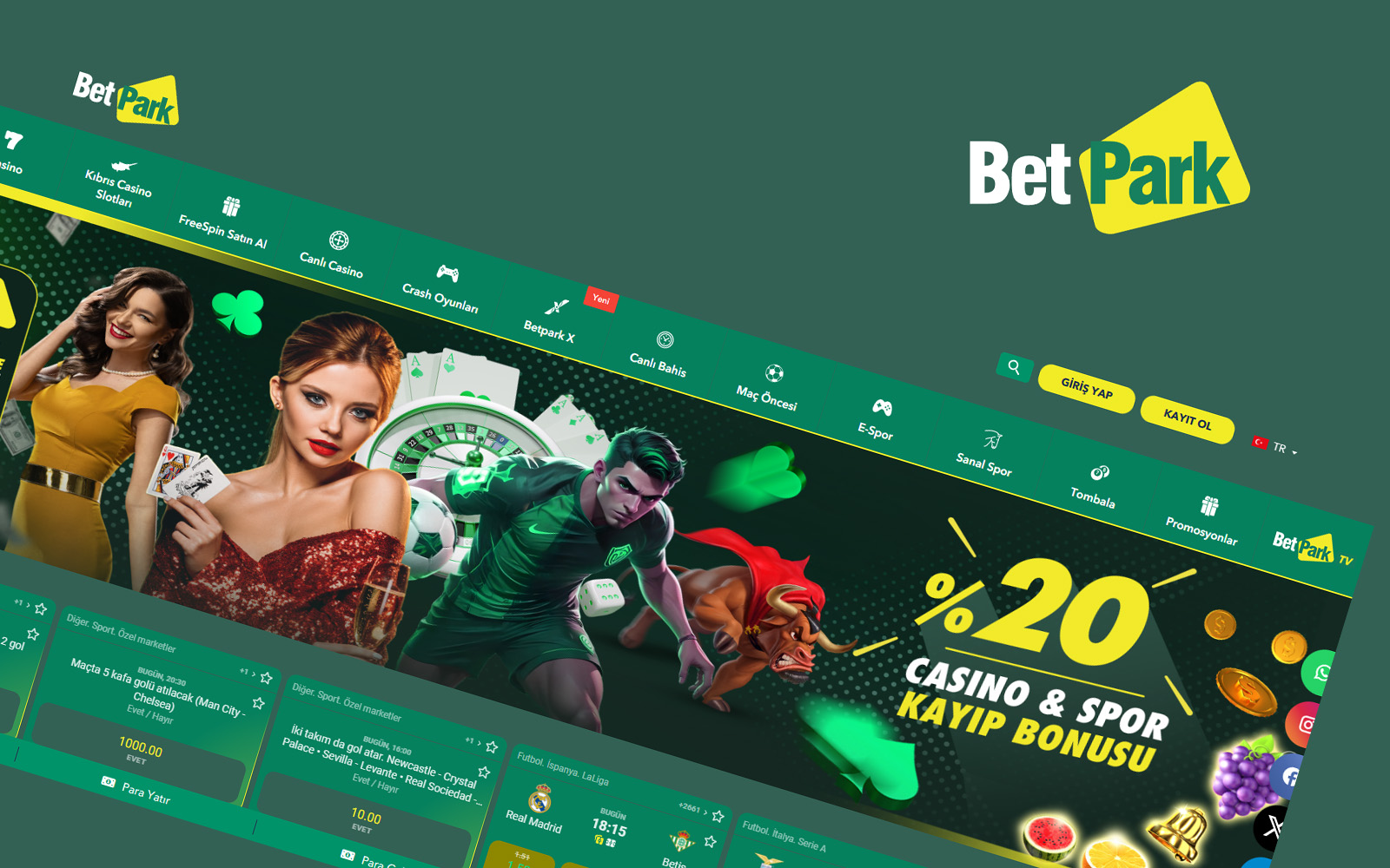 Betpark giriş ekranı ve ana sayfa arayüzü